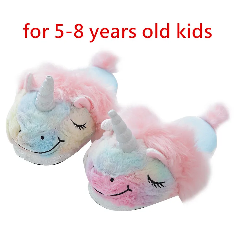 kids 5-8 years old 24 см Плюшевые Единорог Крытый Единорог теплые зимние для взрослых/детей мягкие мультфильм обувь Валентина подарок для девочек Рождественский подарок - Цвет: kids 5-8 years old