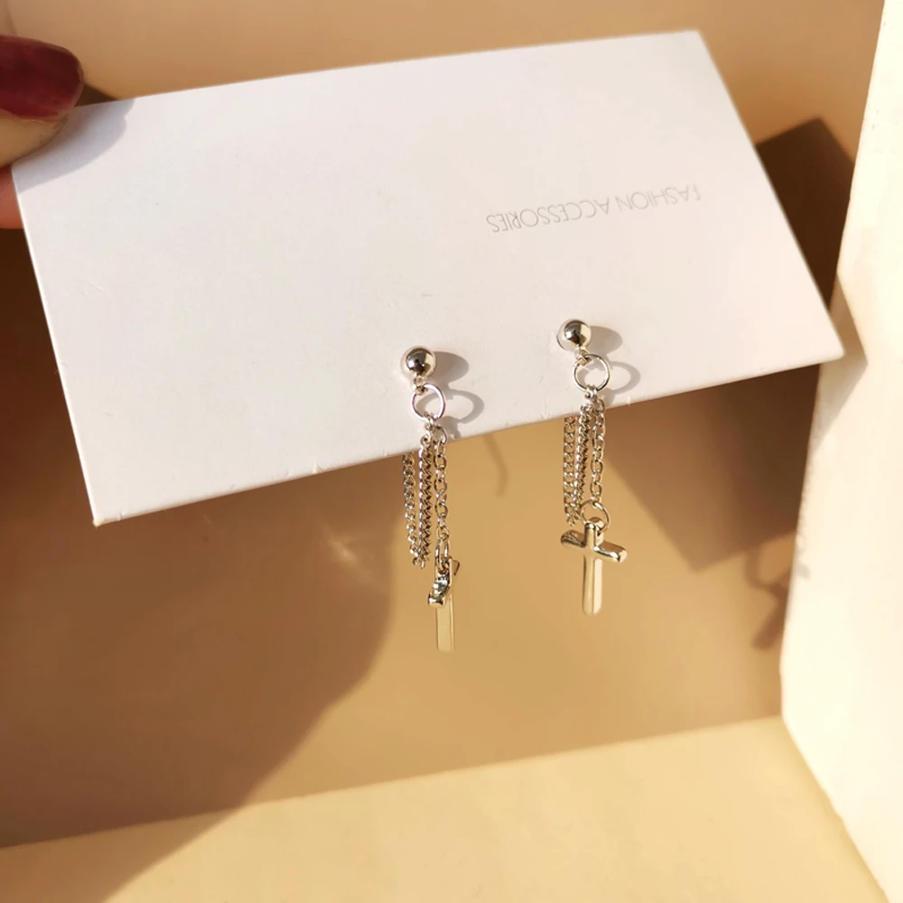 

Cross Pendant Earrings Individuality Creative Chain Integration After Hanging Earrings Women Jewelry Gifts