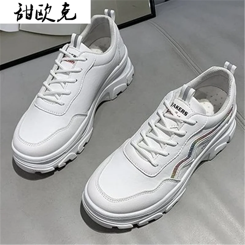 

2021 New Spring Women's Vulcanize Shoes Fashion Comfortable Platform Sneakers Outdoor Lace Up Mid Heel Round Head Casual Shoes