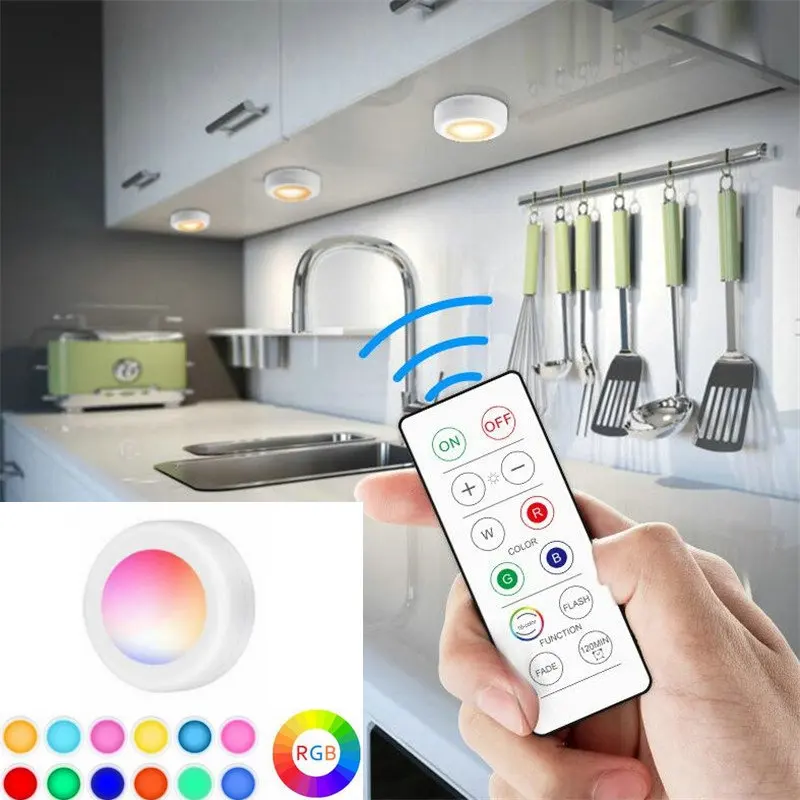 

Touch Sensor LED Under Cabinets Lights Dimmable LED Puck Light For Kitchen Wardrobe Stair Closet Night Lamp Battery Powered New