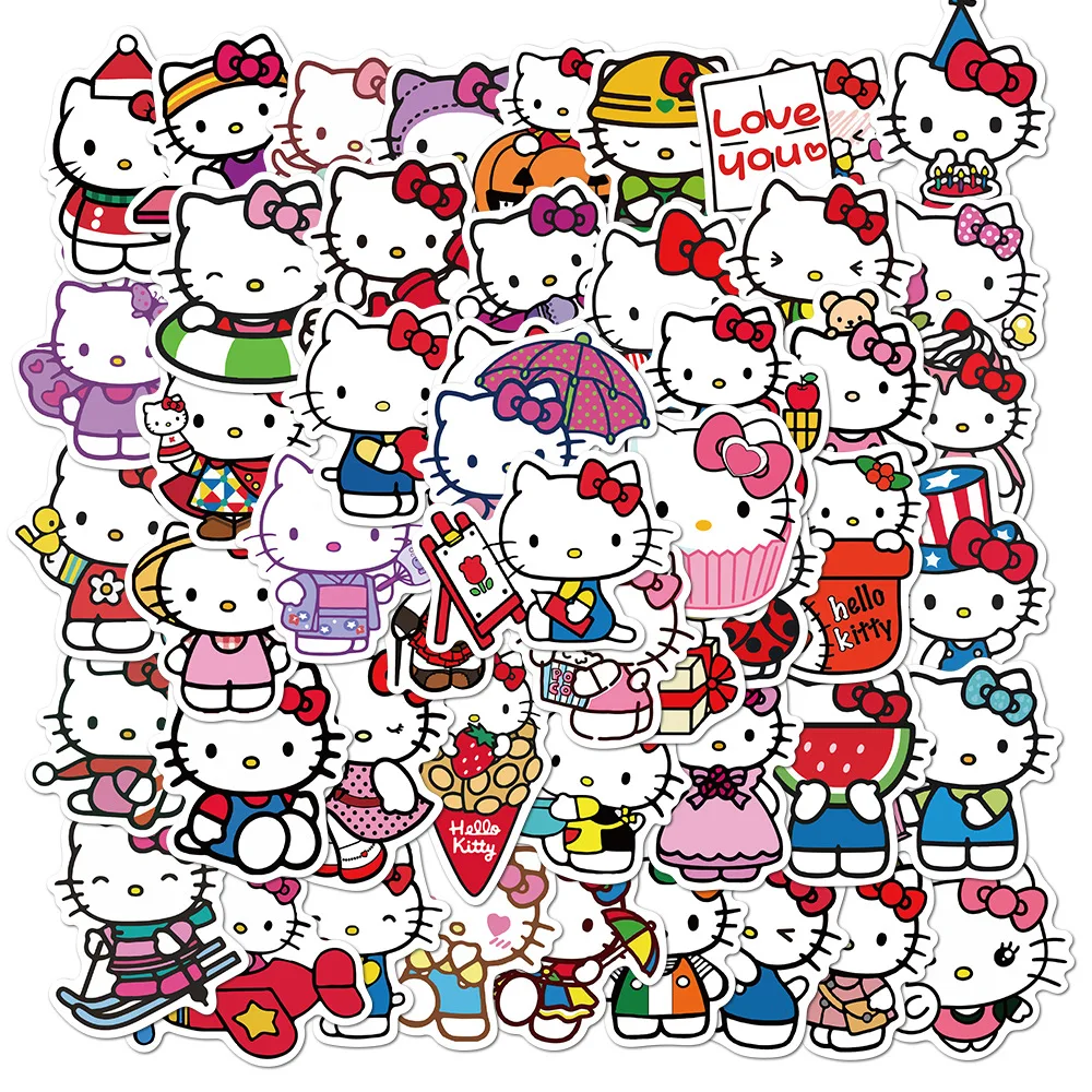 Sanrio-pegatinas de gatito Hello, decoraci&oacute;n artesanal, equipaje, port&aacute;til, monopat&iacute;n, bicicleta, grafiti impermeable, pegatina kawaii-2