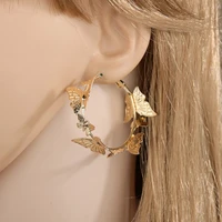 yada fashion gold butterfly circle earring crystal statement simple earring for women jewelry dangle earrings wholesale er200173