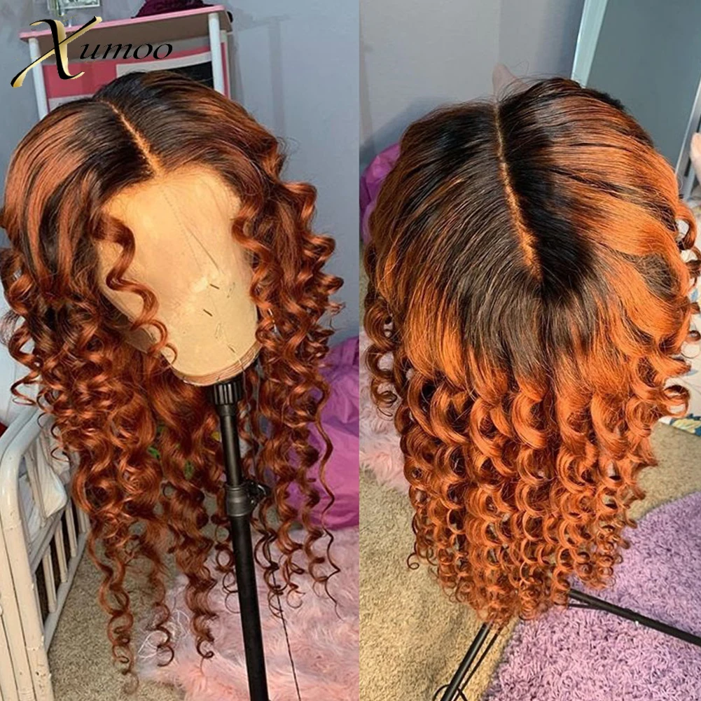 

XUMOO Deep Loose Wave Ombre Orange Lace Front Wigs With Dark Roots Cuticle Aligned Brazilian Virgin Human Hair For Black Women