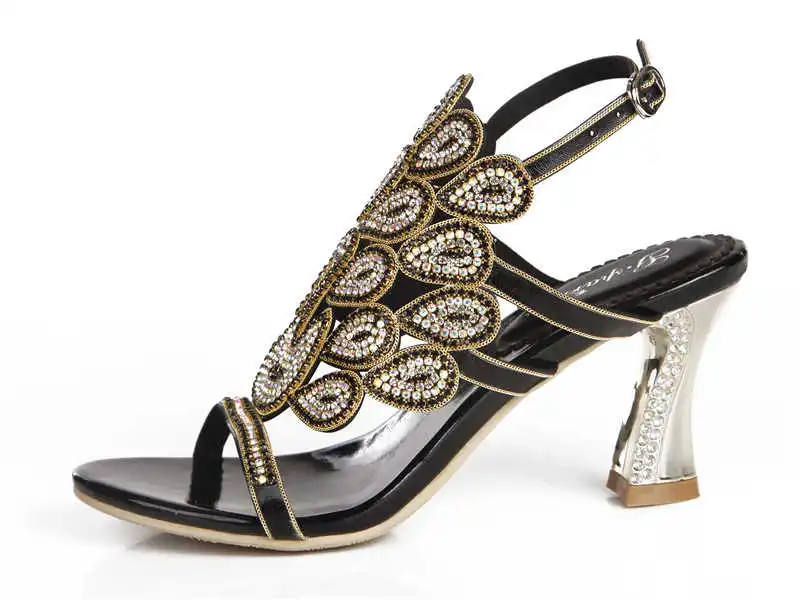 

new sweet women's shoes fish mouth thick heel water drill sandals women's flip flop Roman high-heeled sandals