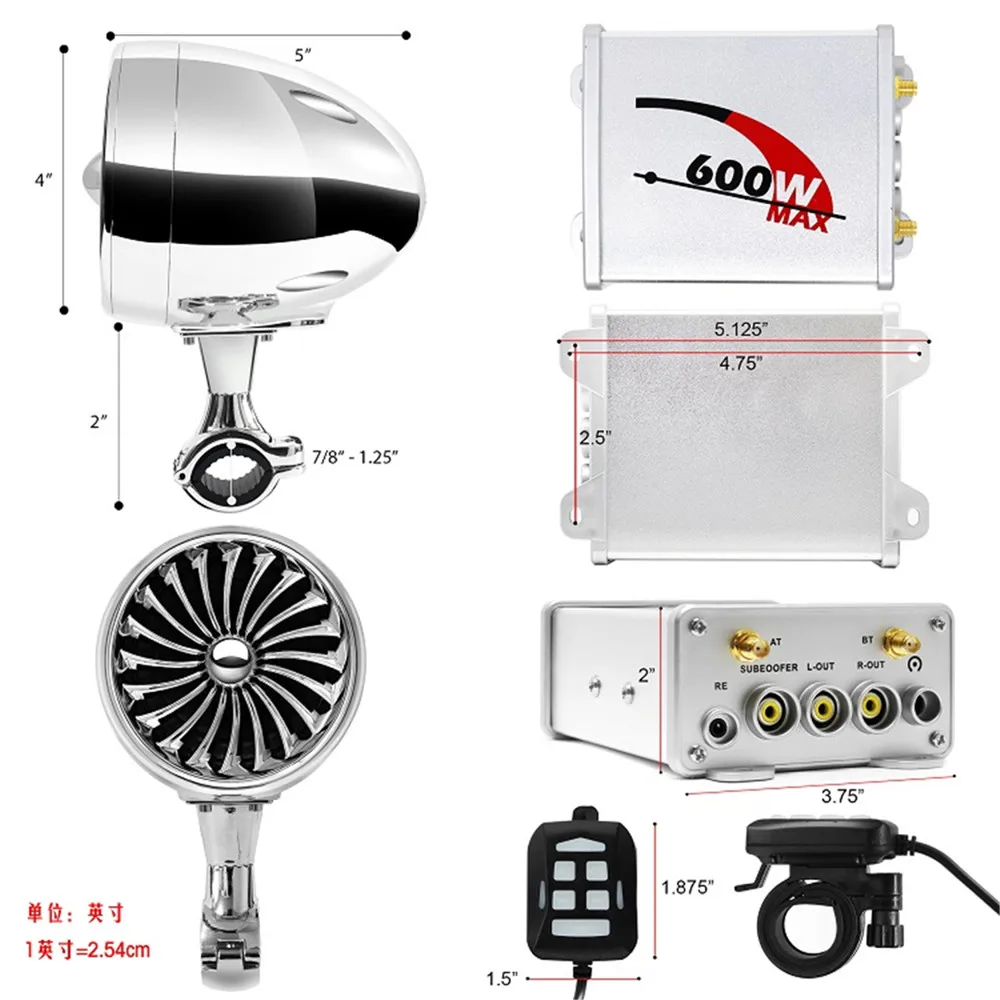 

2psc 600W bluetooth Motorcycle Speaker Audio System Radio Moto Waterproof Sound Amplifier For Speakers Mp3 Motorcycle Music