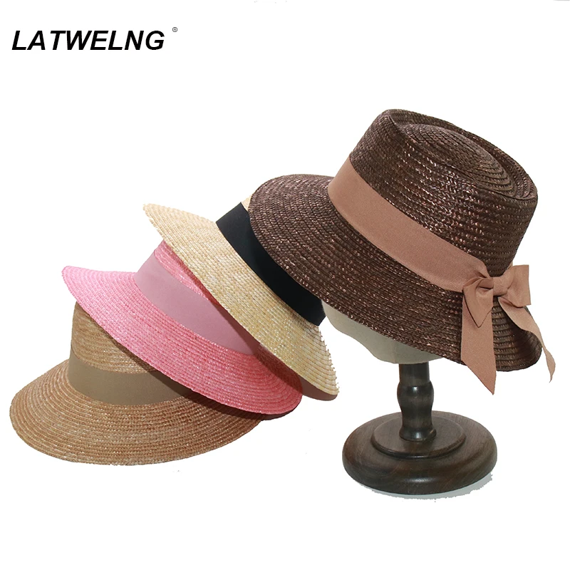 

New Elegant Church Hat For Women Summer Beach Sun Protection Straw Hats Pink Wedding Hat Bucket Wholesale