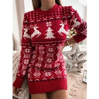 2021 women fashion christmas sweater pullover knitted printed long sleeve round neck sweater top party loose winter clothes