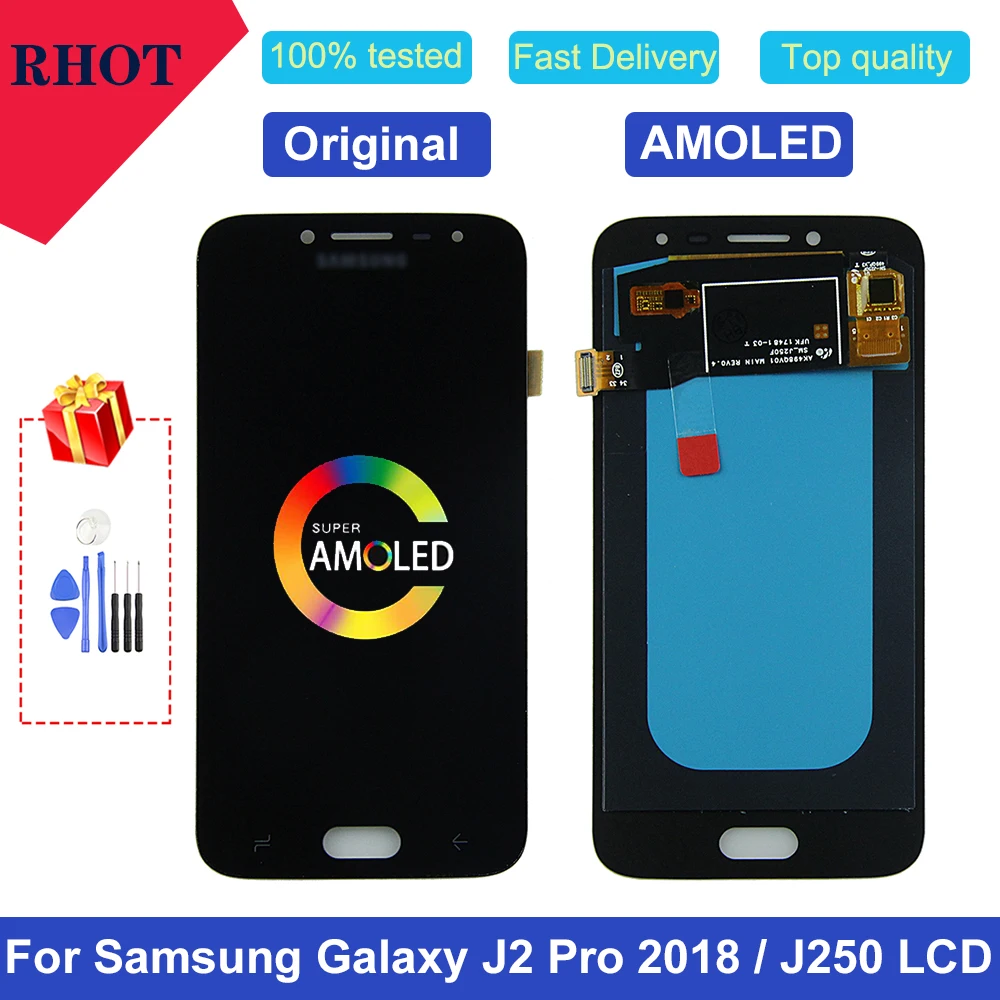 100% протестированный Super AMOLED 5 0 &quotJ250 ЖК дисплей для Samsung Galaxy J2 Pro 2018 J250 J250F SM J250F/DS