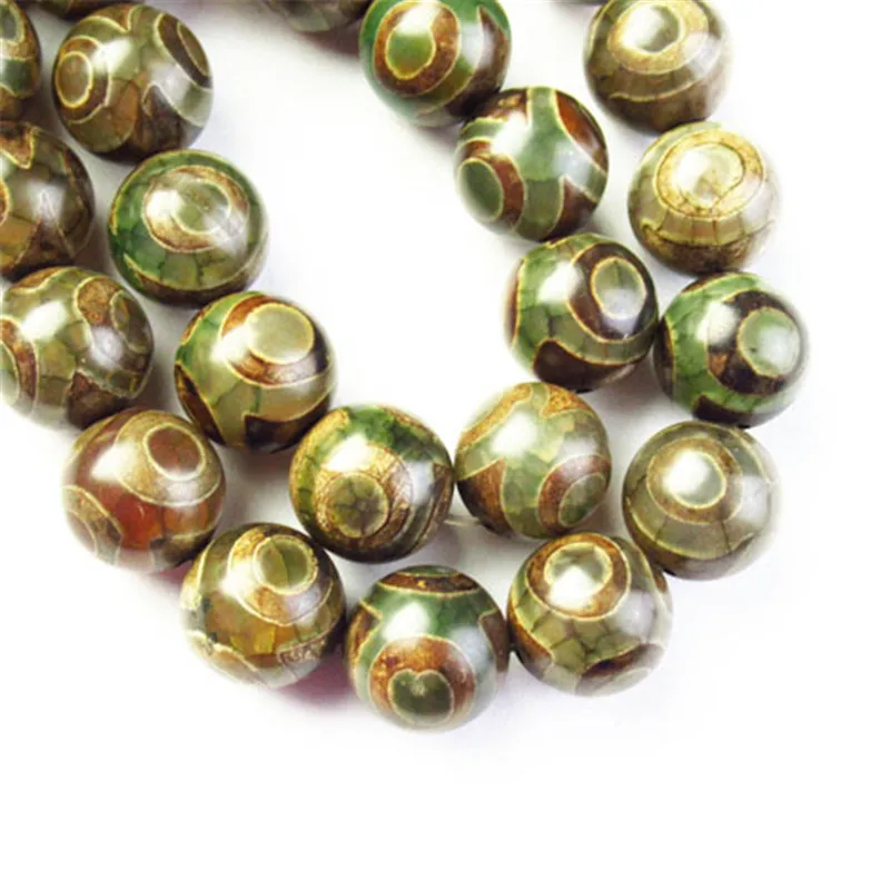 

(Free Shipping) 1 Strand 95.8g Green Tibet Agates Heaven Eye Round Ball 14mm Loose Beads 15.5 " SK60280