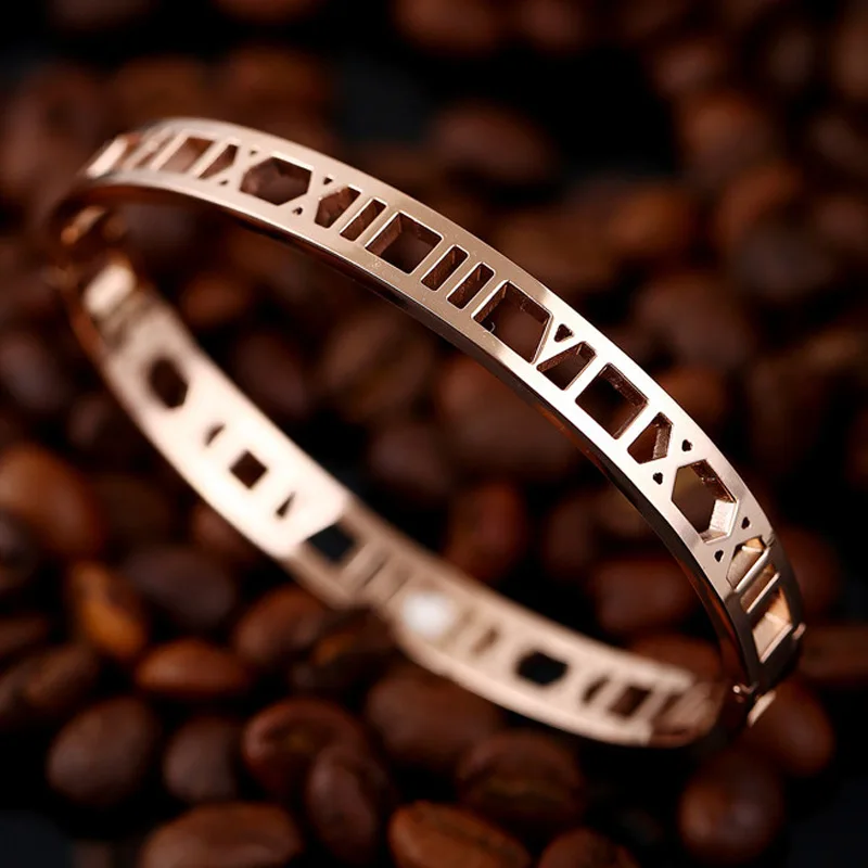 Классический Модный полый римский браслет цифры Титановый стальной ювелирные