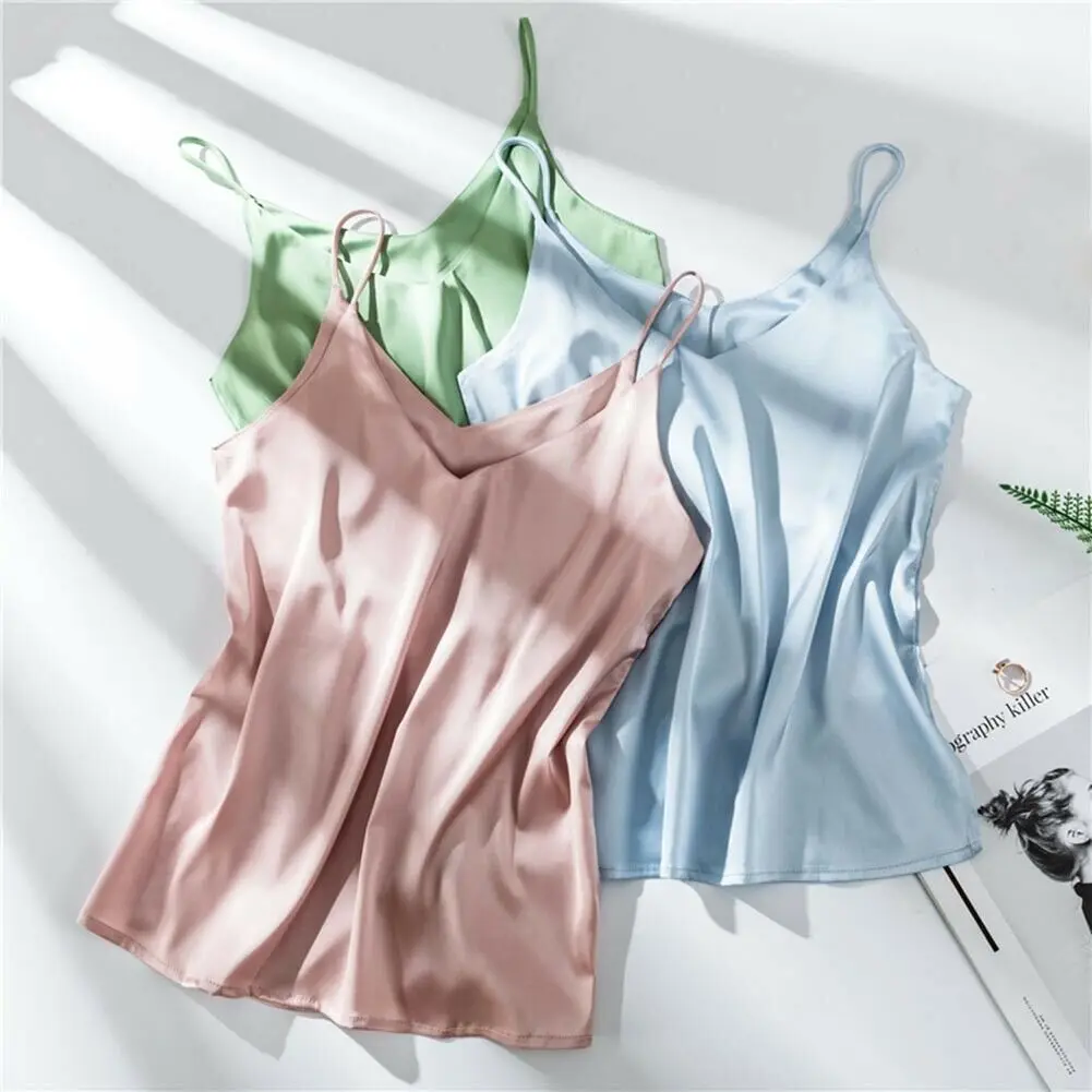 Женский Шелковый Атласный топ без рукавов на бретельках | Женская одежда