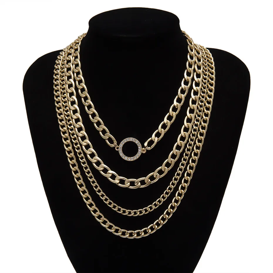 Necklace IngeSight. Z винтажное многослойное массивное ожерелье-чокер воротник панк хип-хоп Хрустальная круглая подвеска ожерелье женское ювелирное изделие - Окраска металла: Necklace
