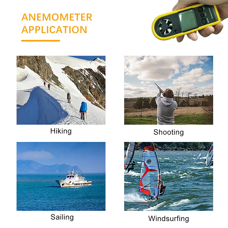 

XEAST 2020 New HT383 Handheld Anemometer Portable Anemometer Instrument Anemometer with LCD Backlight Bright Yellow Air Detector