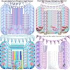 Набор украшений для вечеринки в честь Дня Рождения маленькой Русалочки, элегантные фиолетовые синие одноразовые тарелки, чашки для салфеток, свадебные украшения