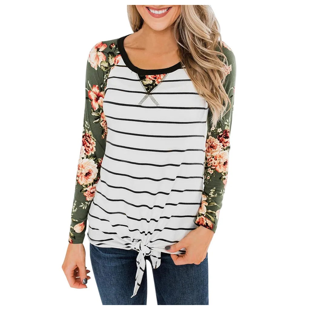 Женская модная полосатая рубашка с цветочным принтом комбинированная футболка