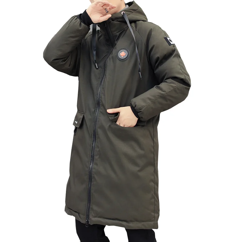 

Fashion Men long jacket Winter windproof thick warm hooded Casual Padded cotton coat New Mens Solid color Windbreaker outerwear