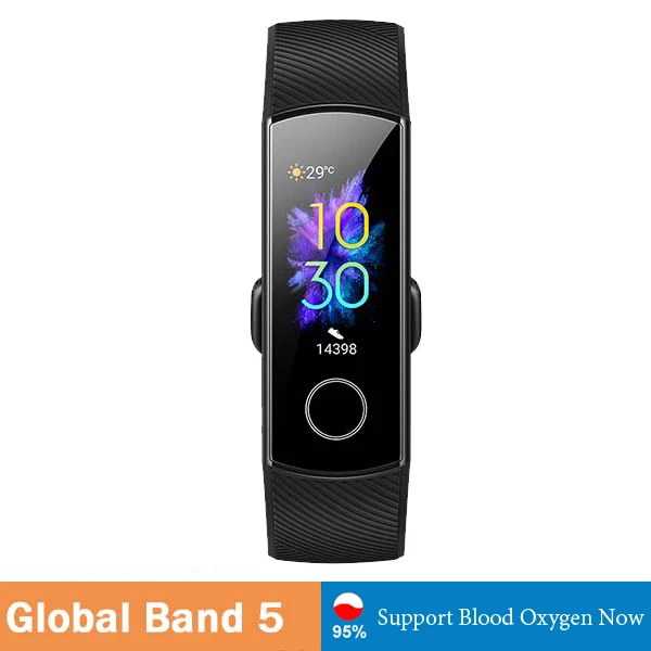 Global band 5 Black Умный Браслет huawei Honor Band 5, 4, 0,95 дюйма, трекер, умный OLED, для плавания, водонепроницаемый, Bluetooth, фитнес-трекер, сенсорный экран - Цвет: Global band 5 Black