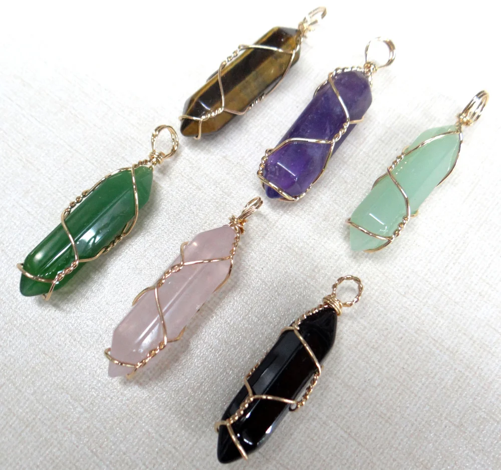 

New 24pcs Natural Stone Amethyst Lapis Tiger Eye Opal Crystal Quartz Charm Pendants for DIY Jewelry Making Necklaces Accessories