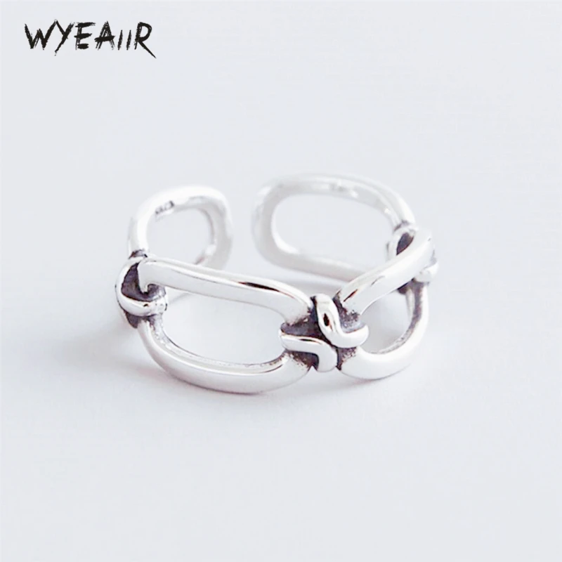 

WYEAIIR 925 Sterling Silver Retro Thai Silver Double layer Knot Geometric Personality Female Resizable Opening Rings