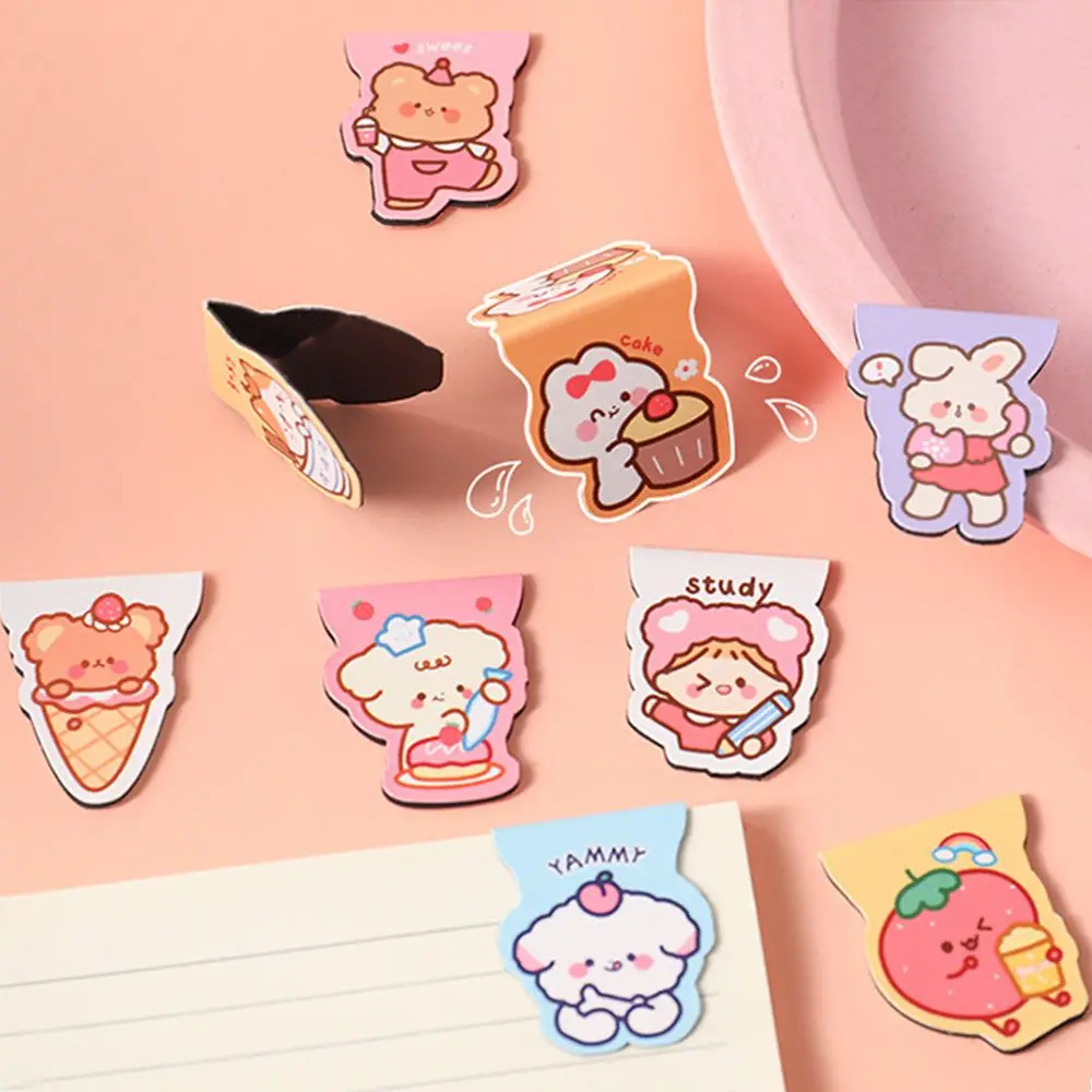 Cute Cartoon Bear Rabbit Magnetic Bookmarks Books Marker of Page INS Kawaii Stationery School Office Supply Paper Clips | Канцтовары для