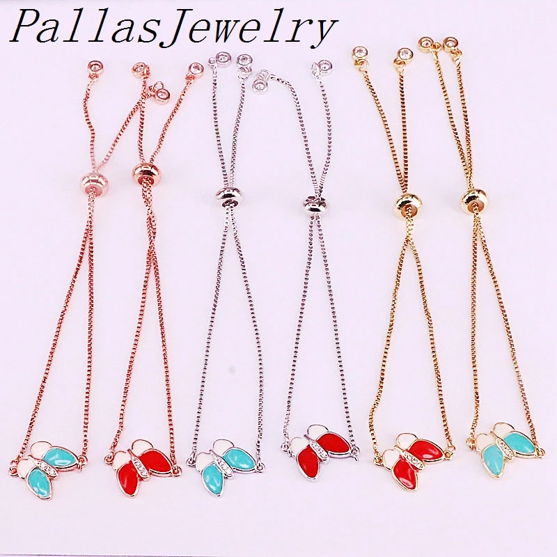 

10Pcs 2019 new arrival Little Cute Butterfly Shape Charm Enamel Adjustable Link Bracelet