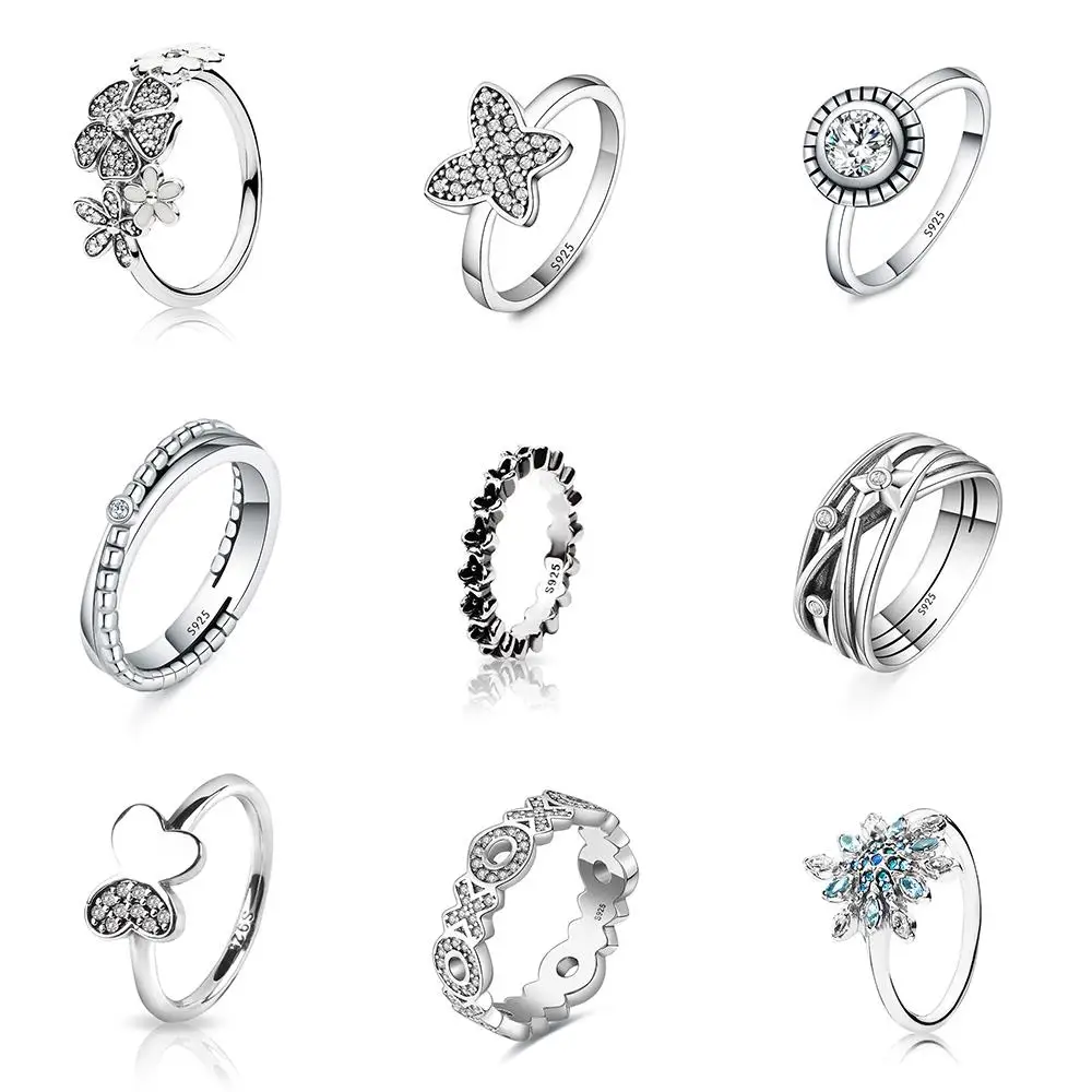 

Silver Color Ring Charms Fashion Butterfly Blue Ice Crystal Snowflake Finger Ring For Women Party Gift Jewelry