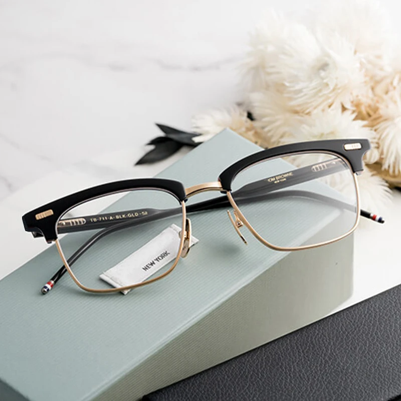

Thom Alloy Acetate Semi Rimless Prescription Glasses Frame Men Women Myopia Optical Eyewear TB711 Brand Square Eyeglasses