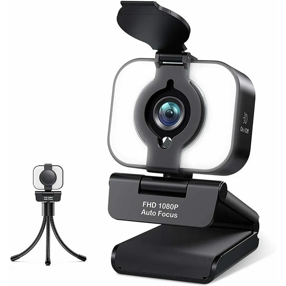 

Webcam FHD 1080P Streaming Webcam With Ring Light Microphone Auto Focus Web Camera Privacy Protection Streaming