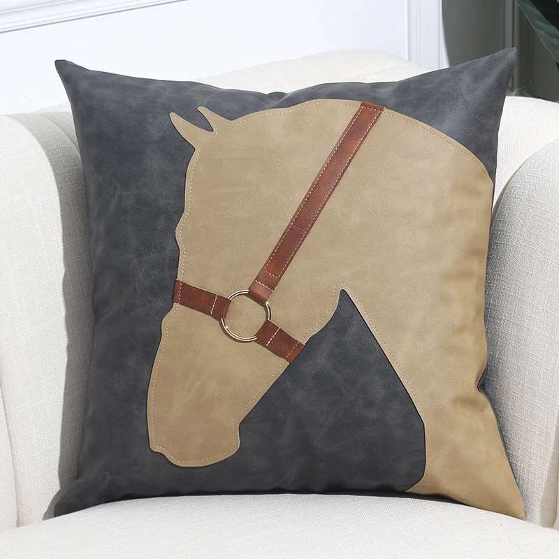 

Leather Horse Cushion Cover 45x45cm 30x50cm Modern Simple Throw Pillow case Pillow Cover Decorative Sofa Cushion for Living Room
