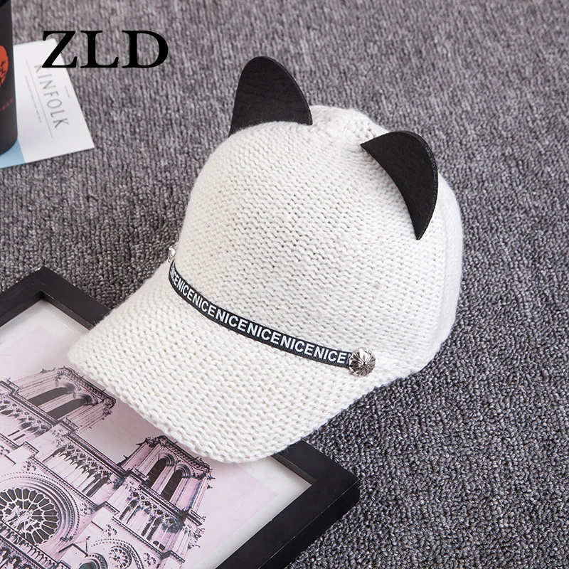 ZLD новая Корейская кошачьи уши шляпа с ленточкой женская буквенным принтом