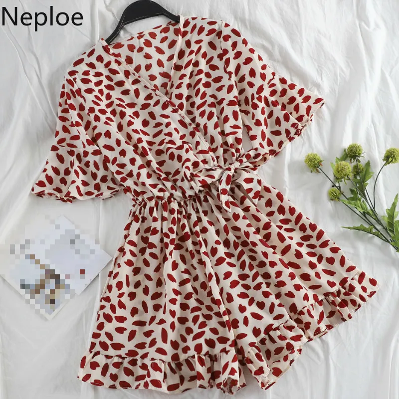 Neploe Boho Цветочный принт Комбинезоны женские шифоновые с v образным вырезом