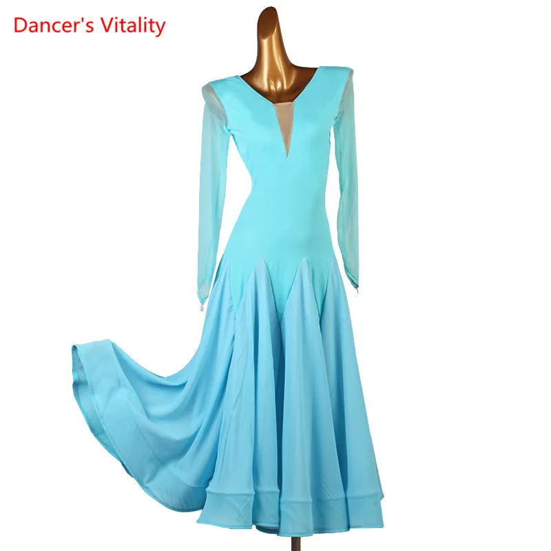 

Modern Dance Dress V-Neck Chiffon Skirt Mesh Long Sleeve Performance Clothes Profession Custom Adult Child Competition Clothing