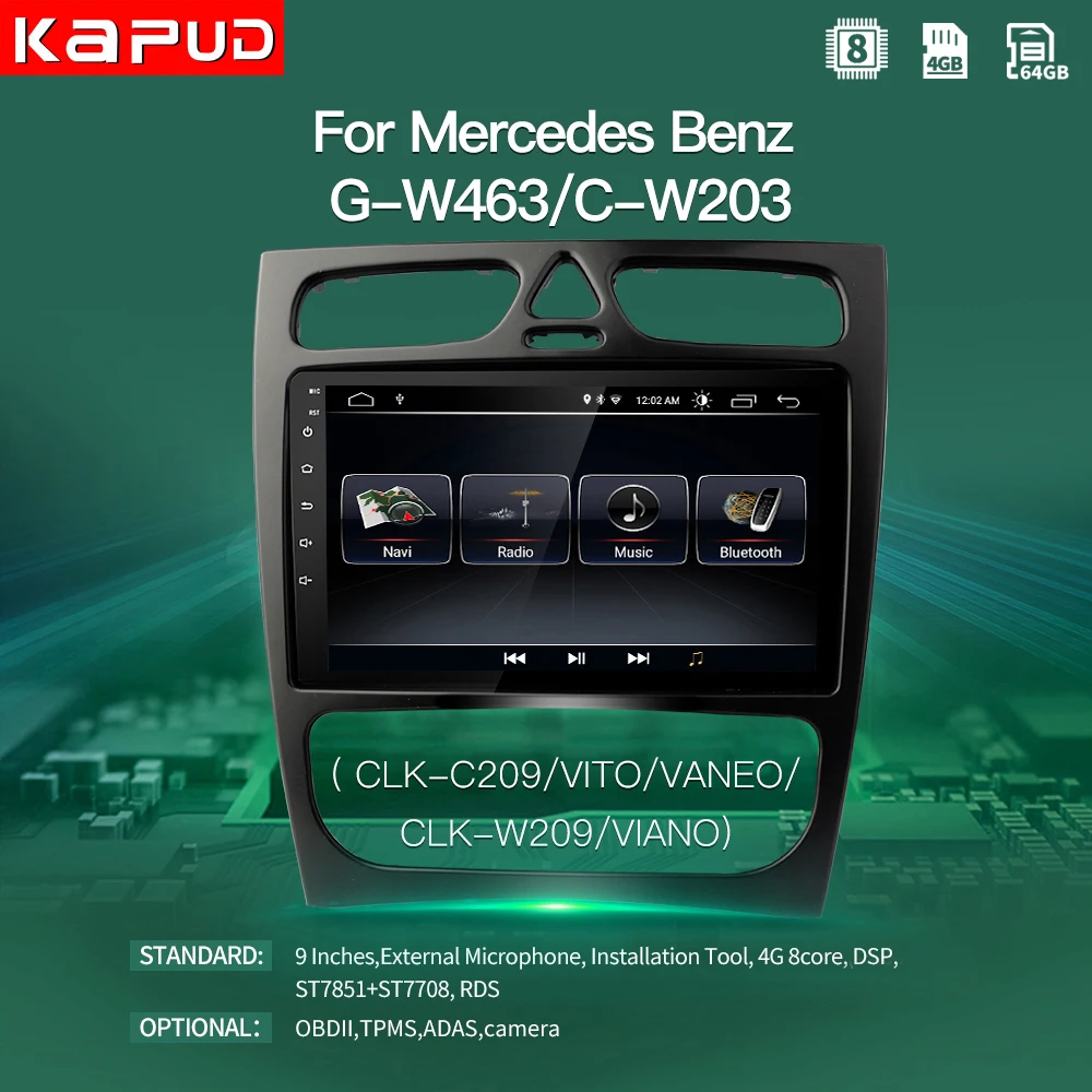 Kapud Авторадио android 9 Автомобильный мультимедийный плеер для Mercedes Benz W209 ''GPS