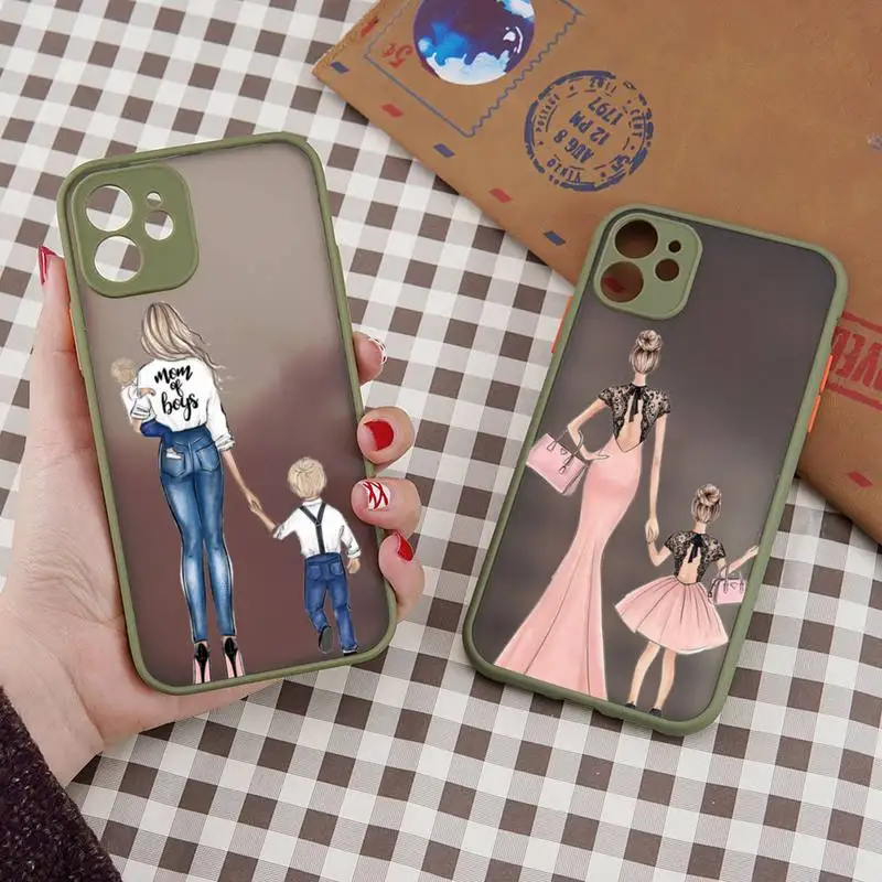 

Mother baby girl fashion Phone Case matte transparent For iphone 7 8 11 12 plus mini x xs xr pro max cover