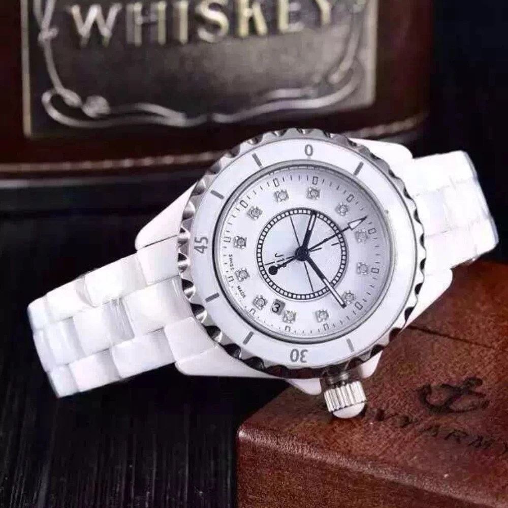 

High Quality Ceramic Watch Classic Brand New Black White Ceramica Mens Lady Womens Watches Diamonds Number Dial 33mm 38mm