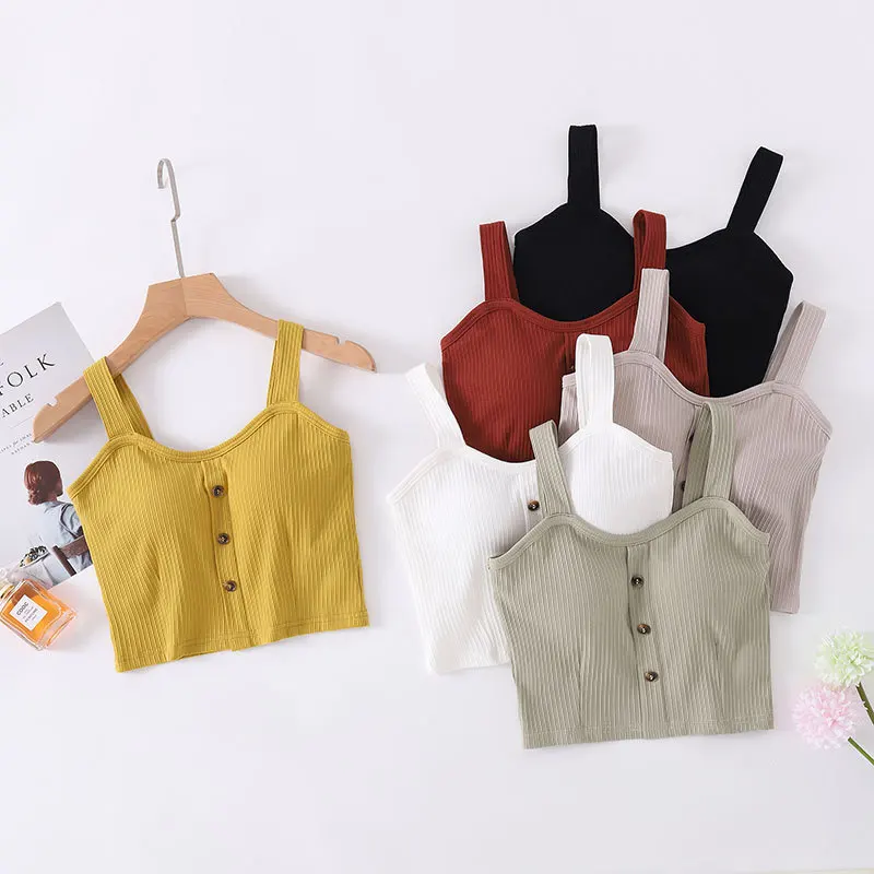 

2021 New Design Summer Women's Button Open And Close Navel Cup A Wide Shoulder Sling With Bra For Comfortable Home