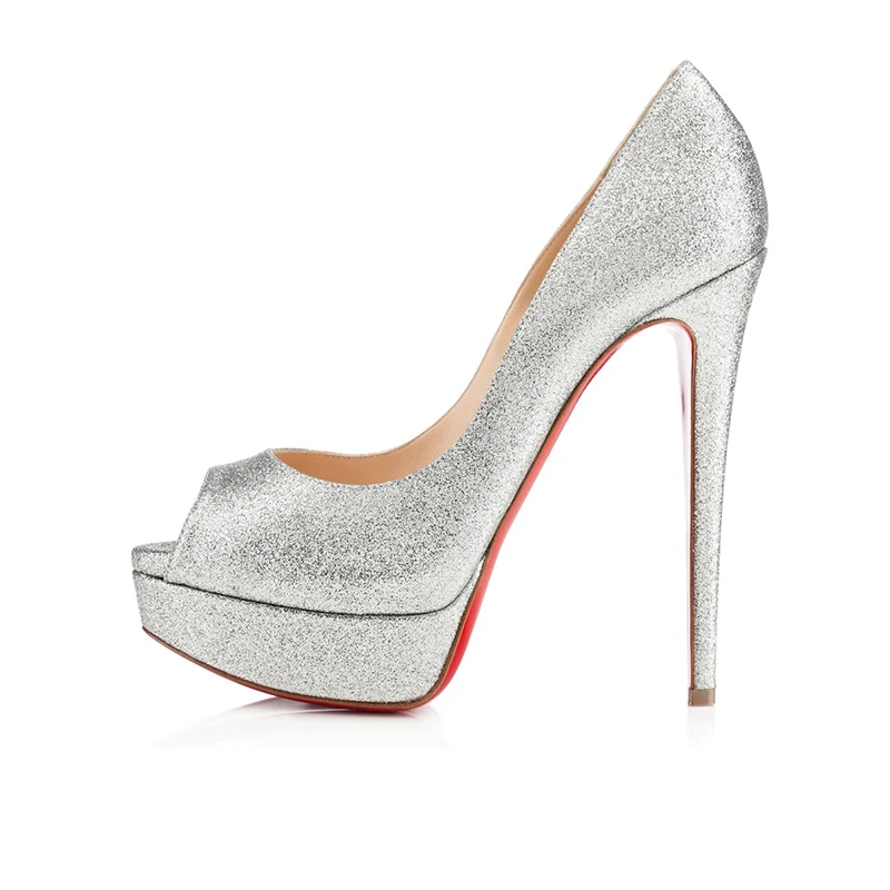 

Luxury Sandals Sexy Platform Clear Women Leather High Heels 10 12 16cm Red Silver Bottom Ladies Mules Wedding Party Shoes 35-44