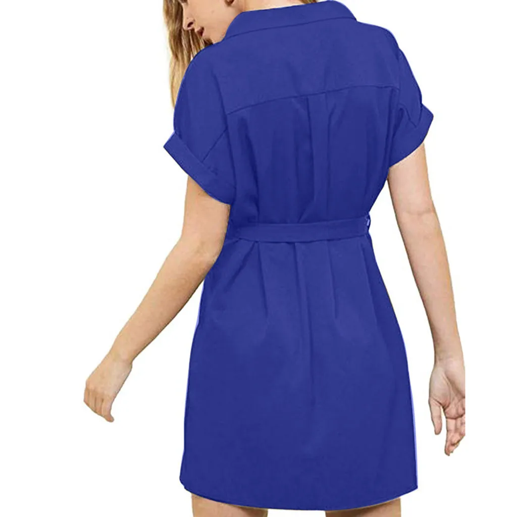 Новинка весны 2020 модное однотонное короткое платье женское с коротким рукавом и v