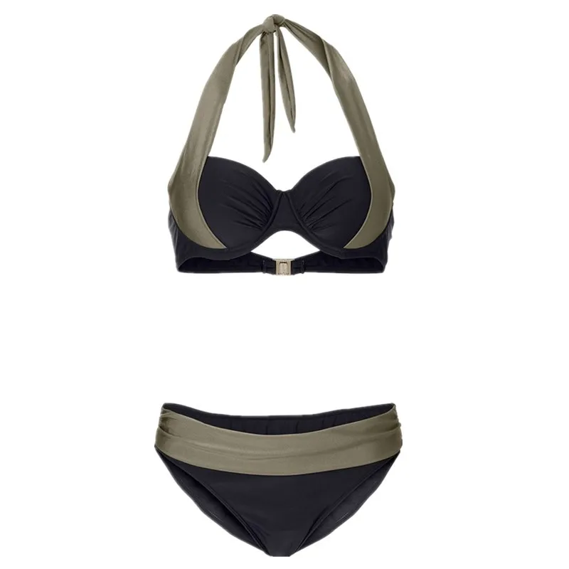 

2021bikini swimsuit women's two-piece sexy beachwear color matching cross halter high waist swim shorts