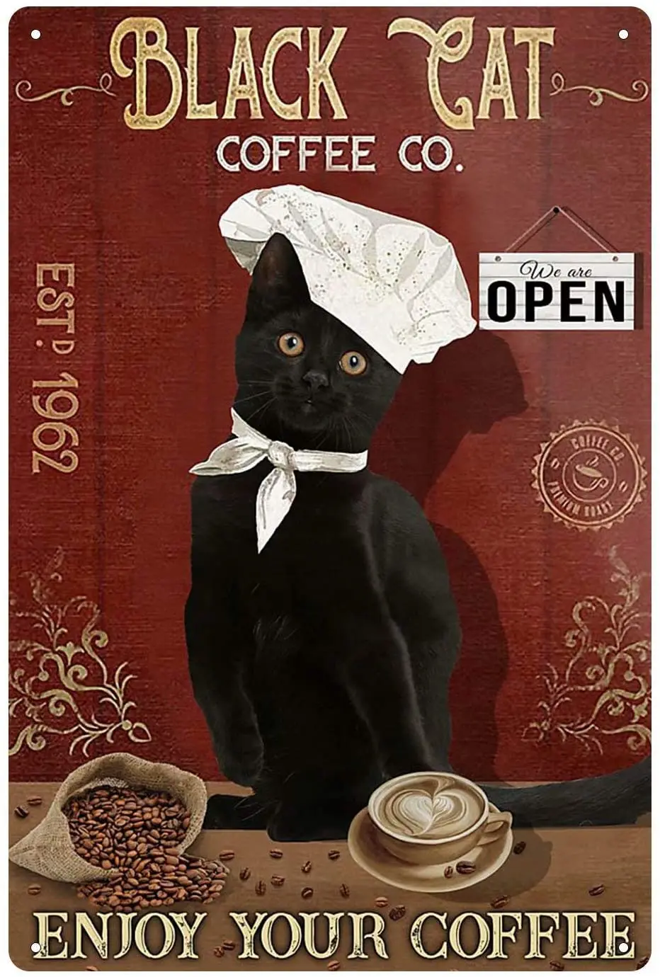 

Cat Tin Sign Sign Vintage Look tin Sign Bar Cafe Sign Metal Art Decor Iron Painting 8x12 inch