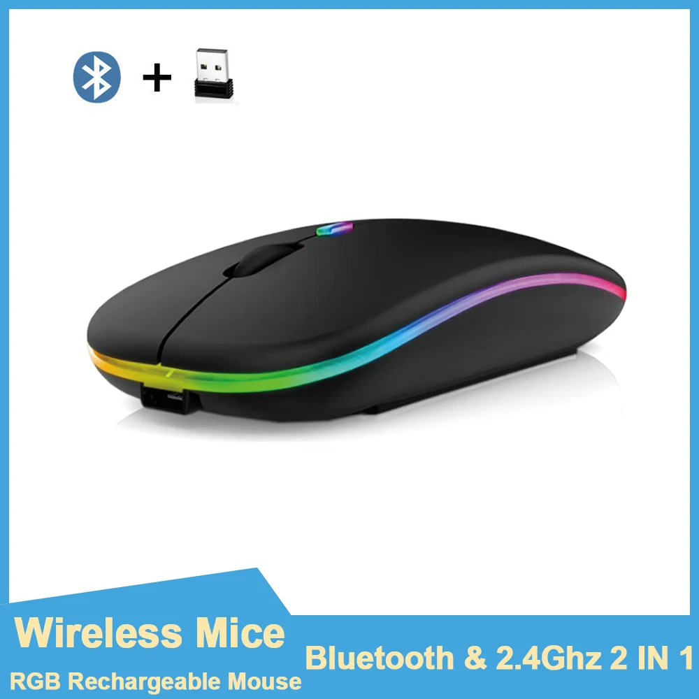 

Wireless Mouse RGB Bluetooth Computer Mouse Silent Rechargeable Ergonomic Mause With LED Backlit USB Optical Mice For PC Laptop