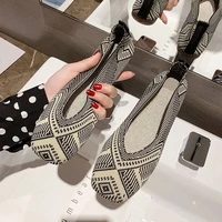 2021 plus size spring new ballet flats women square toe knit fabric loafers breathable flat heel drive shoes driving sneaker
