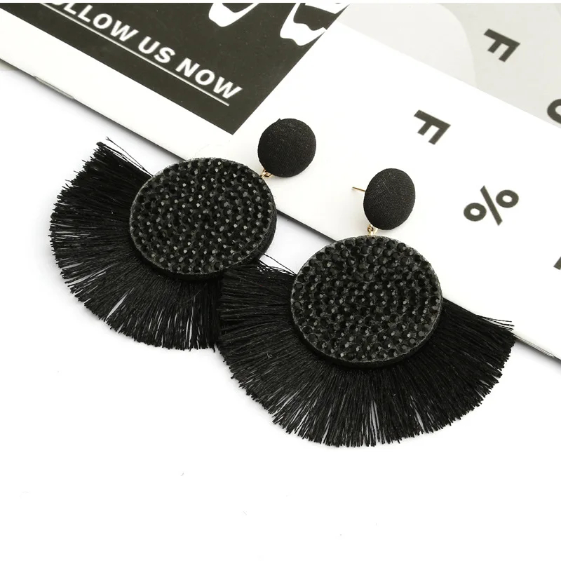 2019 Bohemian Handmade Crystal Fringe Tassel Drop Earrings for Women Statement Geometric Big Round Beads Long Jewelry | Украшения и