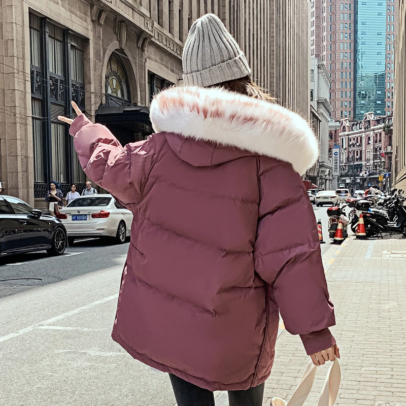 Женская куртка большого размера 3XL парка с капюшоном и меховым воротником