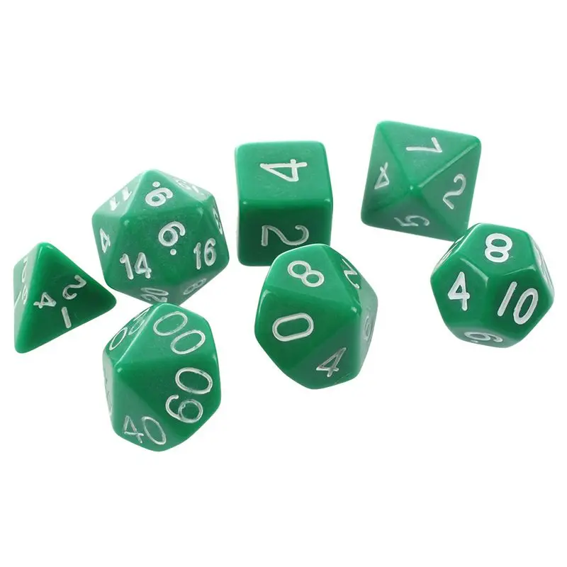 Набор 7 шт. Dice Die D4 ~ D20 для игр RPG Подземелья и Драконы D&D зеленый|Кубики| |