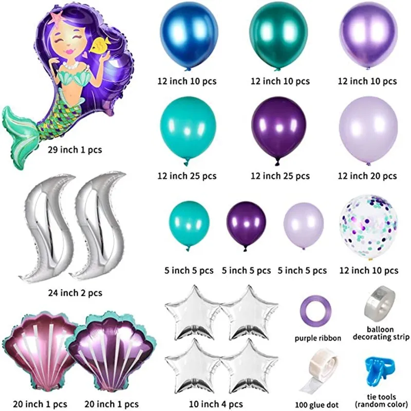 

138Pcs/Set Mermaid Balloon Garland Kit Mermaid Tail Foil Ballons Under The Sea For Girls Ocean Theme Birthday Party Decorations