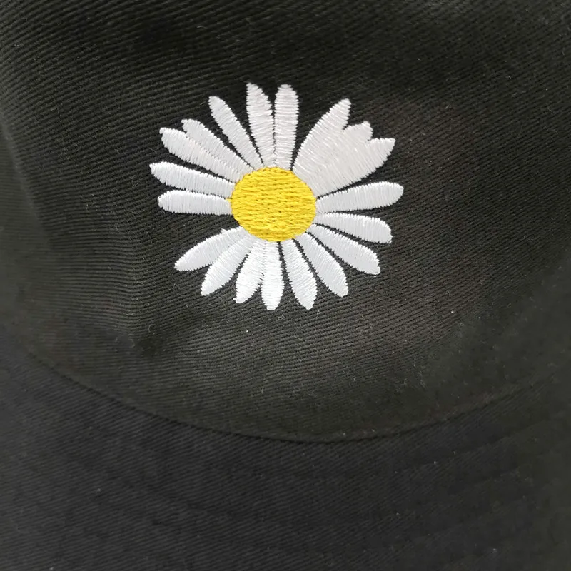 

Double-side Unisex Harajuku Bucket Hat Fishing Outdoor Cap women Bucket fishing Hats Sunscreen Daisy embroidery fisherman hat