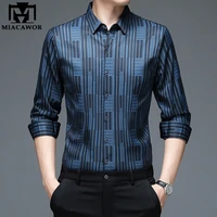 new high quality men shirts striped spring long sleeve casual shirt silk cotton slim fit chemise homme men clothing c790