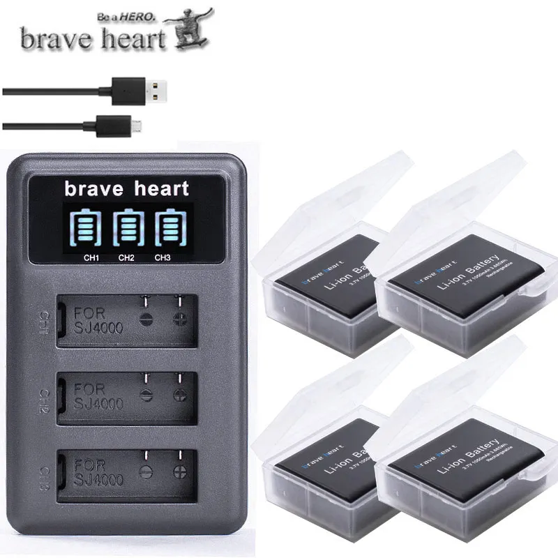 5x SJ4000 PG1050 Батарея акумуляторная батарея+ светодиодный 3 слота USB Зарядное устройство для спортивной экшн-камеры SJCAM SJ4000 SJ5000 eken M10 4K H8 H9 GIT-LB101 GIT PG900 - Цвет: charger and 4battery