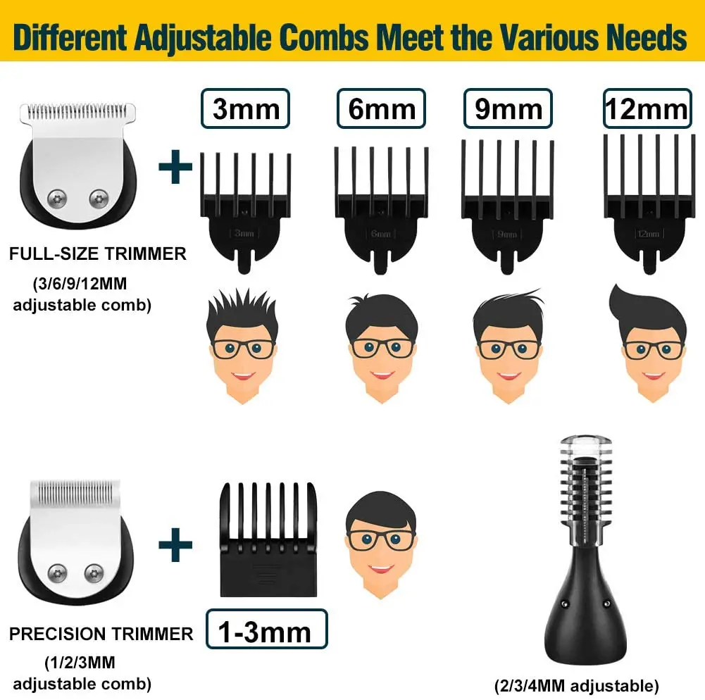 

Beard Trimmer for Men Hair Clippers Body Mustache Nose Hair Groomer Cordless Precision Trimmer 6 in 1 Grooming Kit Waterproof